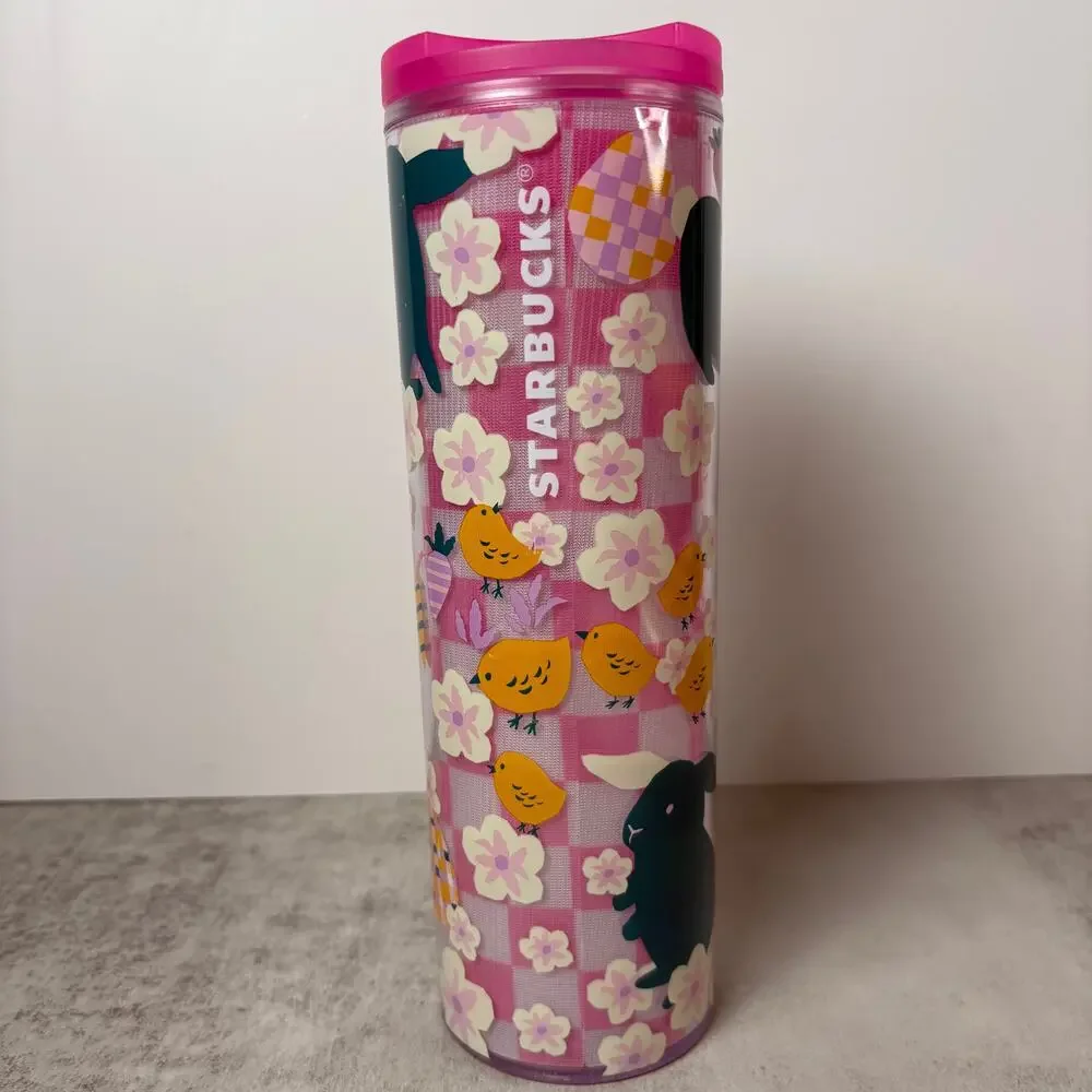 Starbucks 2023 Easter Spring Pink Mod Bunny Floral Tumbler 16oz Grande Cup